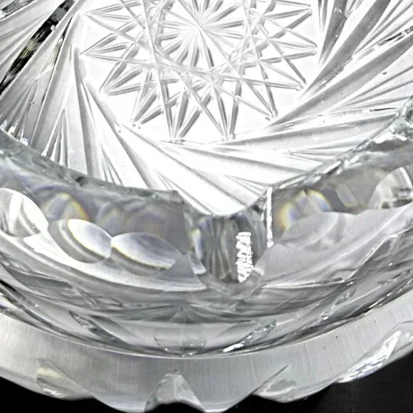 Bohemian Cut Crystal Heavy Ashtray-Exquisite Czech Pinwheel Swirl & Star Design - Picture 6 of 7